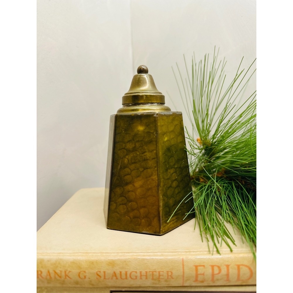 Vintage Hammered Brass Tea Caddy Hexagonal Lidded Canister Tapered Metal Jar